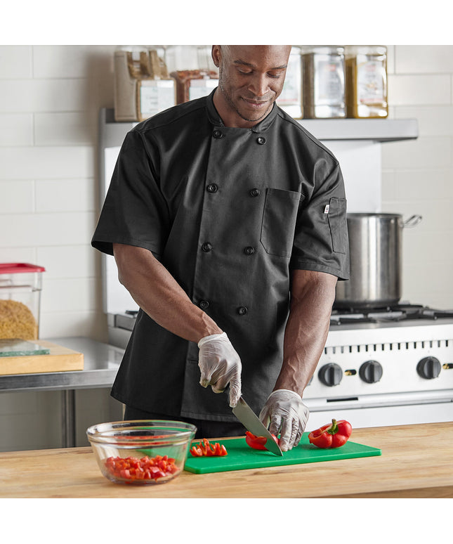 Áo khoác đầu bếp unisex poly-cotton màu đen Uncommon Chef 0415 size M