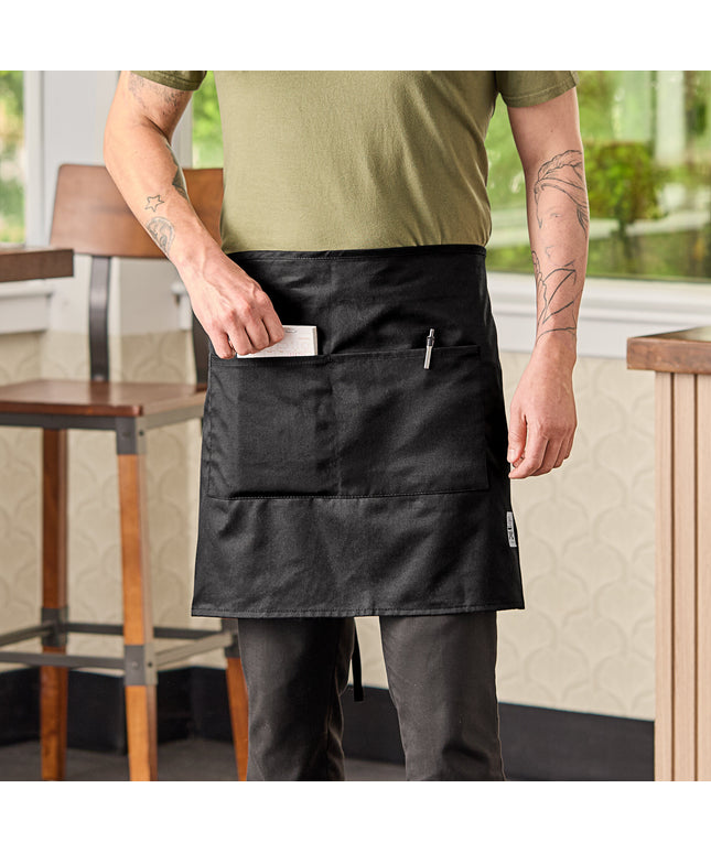 Tạp dề bistro ngắn vải poly-cotton có thể tùy chỉnh Chef Revival đen, 2 túi