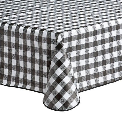 Khăn trải bàn vinyl họa tiết caro màu đen mặt lót nỉ Choice 132,1 x 132,1 cm