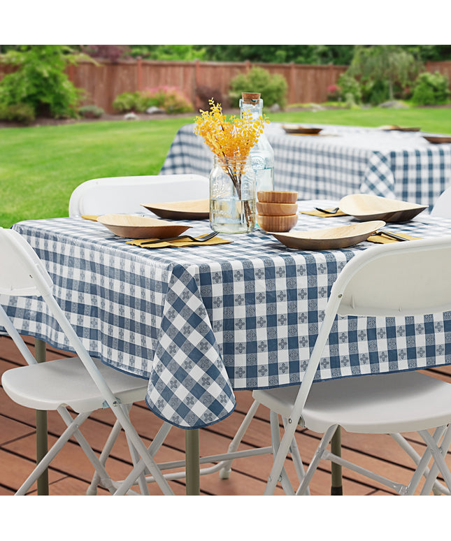Khăn trải bàn vinyl họa tiết caro màu xanh navy mặt lót nỉ Choice 132,1 x 132,1 cm