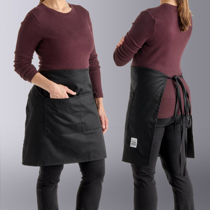 Tạp dề bistro ngắn vải poly-cotton có thể tùy chỉnh Chef Revival đen, 2 túi