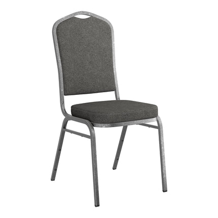 Ghế tiệc xếp chồng lưng vương miện Lancaster Table & Seating vải xám khung bạc