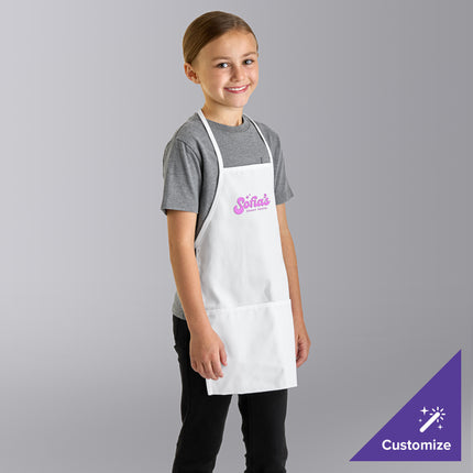 Tạp dề yếm trẻ em vải twill poly-cotton có thể tùy chỉnh Uncommon Chef 3009 trắng, 2 túi