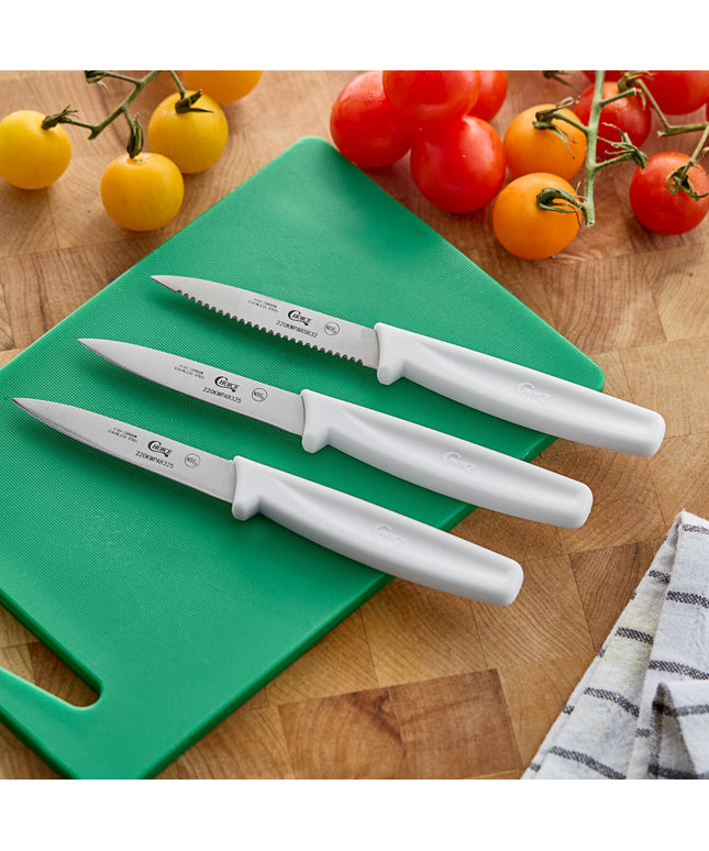 Bộ dao gọt Choice 8,3 cm gồm 1 lưỡi răng cưa và 2 lưỡi trơn cán trắng