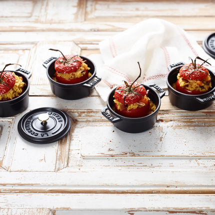 (3 pcs) STAUB | Mini Cocotte Round Enamelled Cast Iron Casserole Dish Set – Ø 100–160 mm – Black