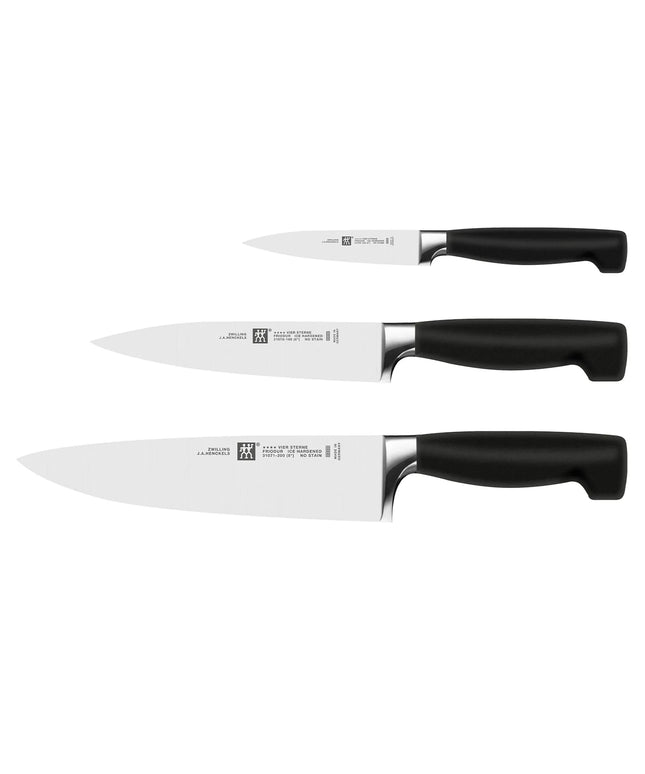 (3-piece) ZWILLING | Four Star Knife Set – 10 cm paring, 16 cm carving, 20 cm chef’s - FRIODUR ice-hardened