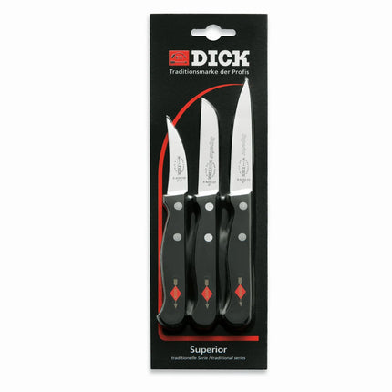 (3 pieces) F. DICK | Knife set – Superior - X50CrMoV15 - German-made - Black/Silver handle