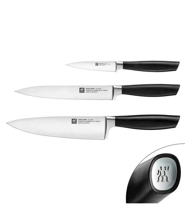 (3 pieces) ZWILLING | All Star Knife Set – Black Handle - FRIODUR Ice-Hardened - Made in Germany