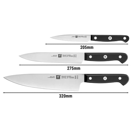(3 pieces) ZWILLING | GOURMET Knife Set – Chef 20 cm - Slicing 16 cm - Paring 10 cm - Black Handle