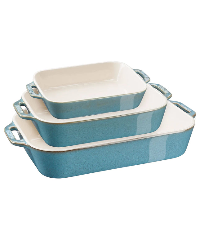 (3) STAUB| Ceramic Rectangular Baking Dish Set – Antique Turquoise - Enamelled