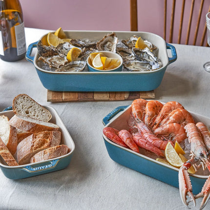 (3) STAUB| Ceramic Rectangular Baking Dish Set – Antique Turquoise - Enamelled