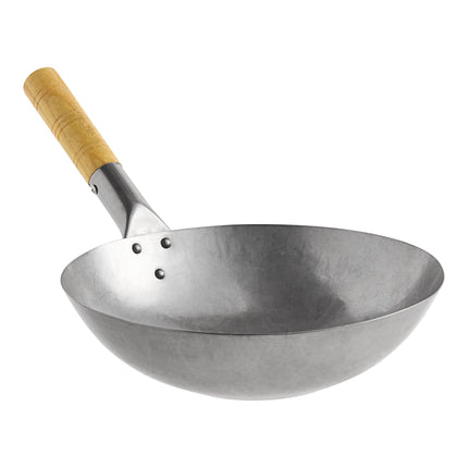 Chảo wok Quảng Đông đáy phẳng thép carbon Emperor's Select 30,5 cm tay cầm gỗ