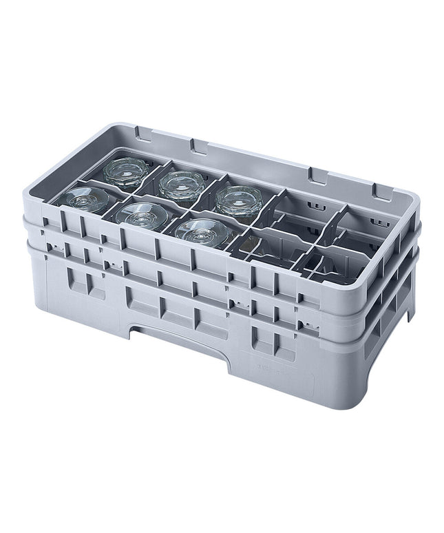 Giá đựng ly 10 ngăn màu xám nhạt Cambro Camrack 10HS434151 cỡ nửa cao 13,3 cm kèm 2 ngăn nối