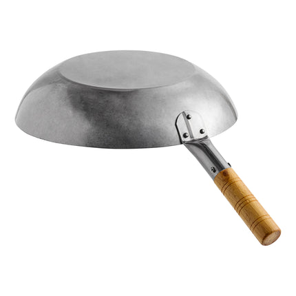 Chảo wok Mandarin đáy phẳng thép carbon Emperor's Select 36 cm tay cầm gỗ