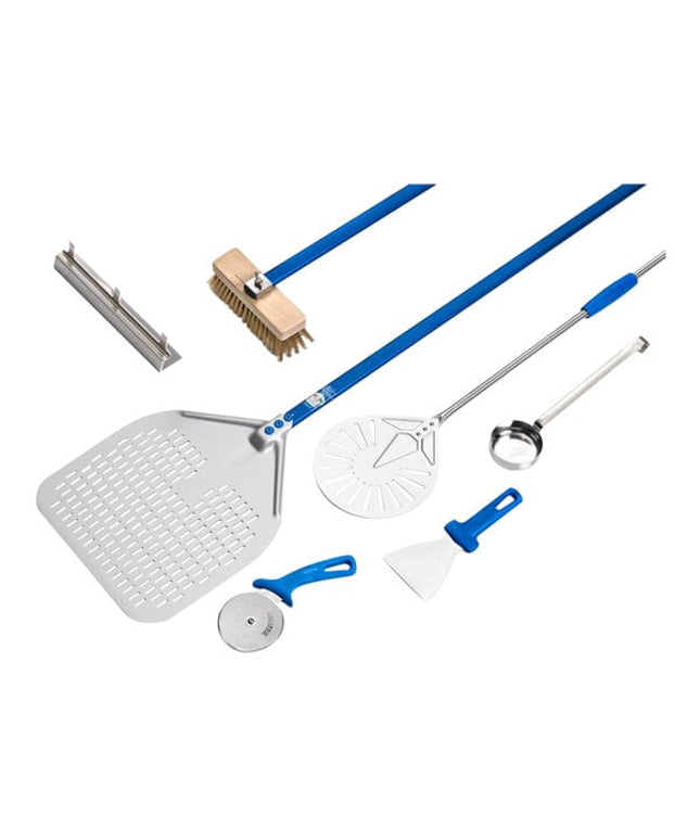 Bộ dụng cụ pizza 7 món GI Metal Azzurra Professional với xẻng đục lỗ 33 và 20 cm, PRO32F