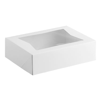 Hộp bánh có cửa sổ bật tự động Baker Lane 36 x 25 x 10 cm trắng cỡ 1/4 khay, tùy chỉnh - Thùng 100 cái