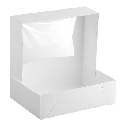 Hộp bánh có cửa sổ bật tự động Baker Lane 36 x 25 x 10 cm trắng cỡ 1/4 khay, tùy chỉnh - Thùng 100 cái