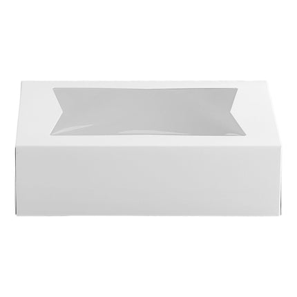 Hộp bánh có cửa sổ bật tự động Baker Lane 36 x 25 x 10 cm trắng cỡ 1/4 khay, tùy chỉnh - Thùng 100 cái
