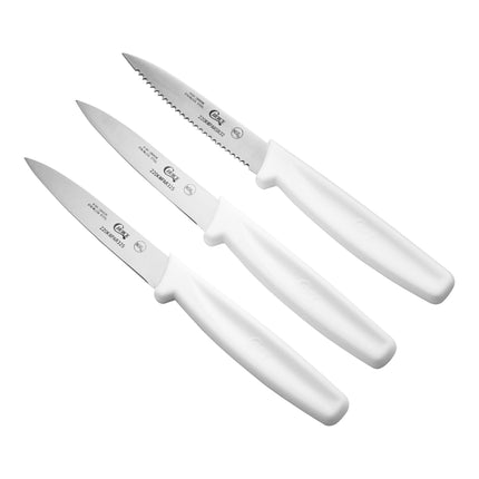 Bộ dao gọt Choice 8,3 cm gồm 1 lưỡi răng cưa và 2 lưỡi trơn cán trắng