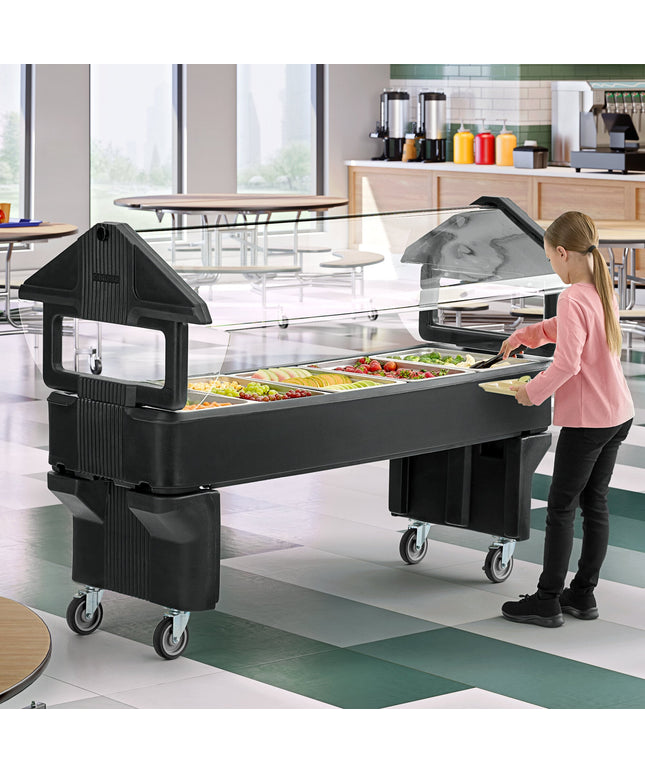 Quầy salad di động Carlisle 660803 đen 1,8 m "Six Star" chân hở di động cỡ nhỏ quầy thức ăn/salad