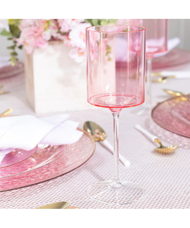 Ly rượu vang nhựa có chân hai tông Posh Setting 414 ml màu hồng và trong - Thùng 60 cái