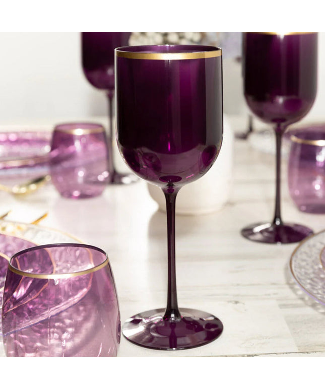 Ly nhựa dùng một lần Posh Setting 355 ml tròn nhựa tím ly rượu với viền vàng - Thùng 60 cái