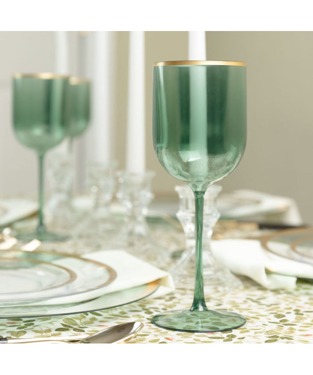 Ly rượu vang nhựa Posh Setting tròn xanh lá 355 ml viền vàng - Thùng 60 cái