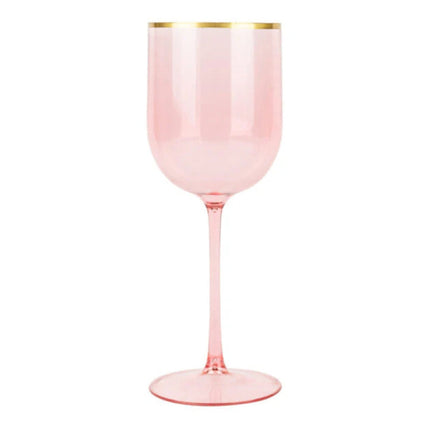Ly rượu vang nhựa tròn màu hồng viền vàng Posh Setting 355 ml - Thùng 60 cái