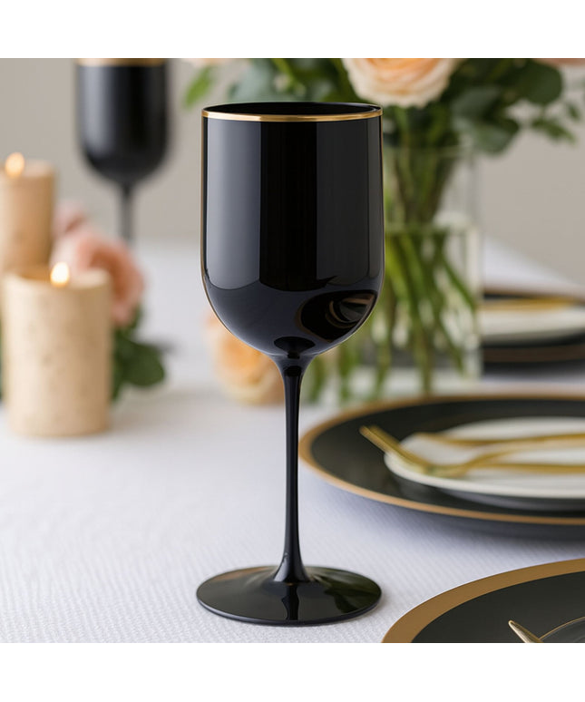 Ly rượu vang nhựa đen viền vàng Posh Setting 355 ml - Thùng 60 cái