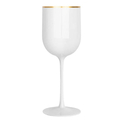 Ly rượu vang nhựa Posh Setting tròn trắng 355 ml viền vàng - Thùng 60 cái