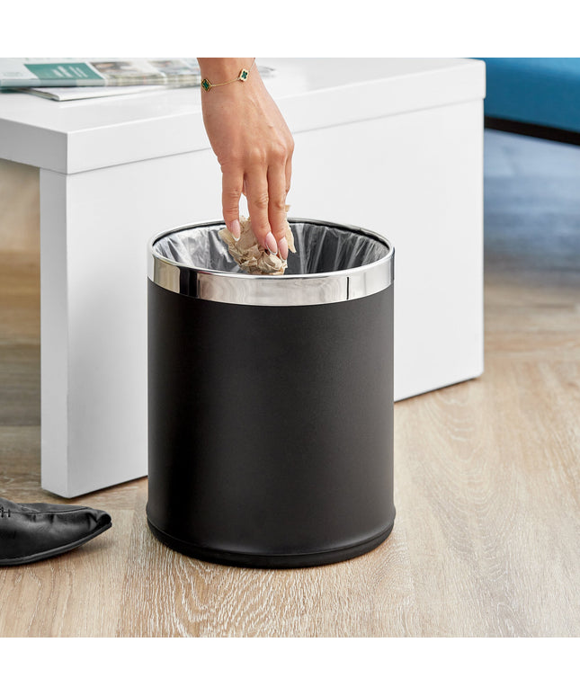 Thùng rác khách sạn Lancaster Table & Seating 7,9 lít đen Steel tròn Decorative Wastebasket với mặt hở