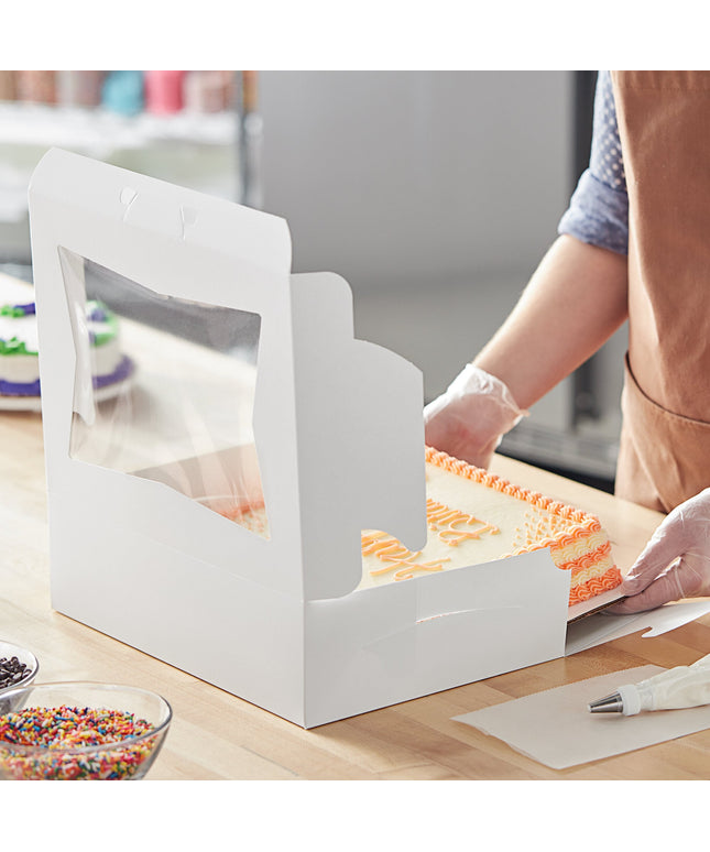 Hộp bánh có cửa sổ màu trắng tùy chỉnh Baker's Lane 35,6 x 25,4 x 10,2 cm - Vỉ 10 cái