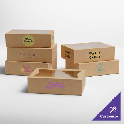 Hộp bánh cửa sổ tự bung 1/4 khay Baker's Lane 36 x 25 x 10 cm màu kraft tùy chỉnh - Thùng 100 cái