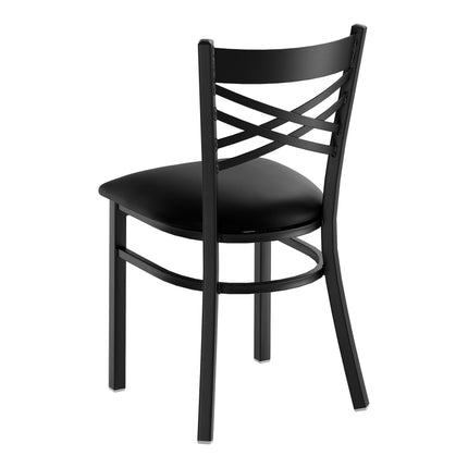Ghế lưng chéo Lancaster Table & Seating hoàn thiện đen với đệm vinyl đen 6,4 cm - Đệm rời