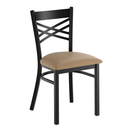 Ghế lưng chéo hoàn thiện đen Lancaster Table & Seating với đệm vinyl màu nâu xám dày 6,4 cm - Đệm rời