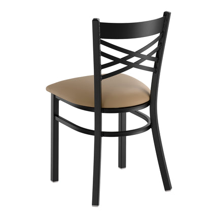 Ghế lưng chéo hoàn thiện đen Lancaster Table & Seating với đệm vinyl màu nâu xám dày 6,4 cm - Đệm rời