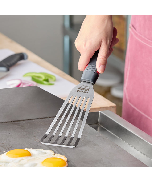 Xẻng lật cá / trứng thép không gỉ chịu nhiệt cao Fourté ThermaGuard có rãnh, tay cầm nylon 15 x 8 cm