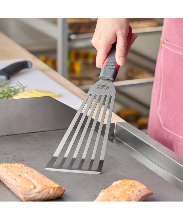 Xẻng lật cá / trứng thép không gỉ chịu nhiệt cao Fourté ThermaGuard có rãnh, tay cầm nylon 23 x 10 cm