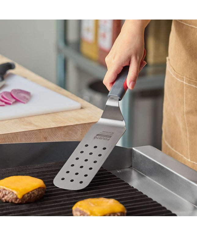Xẻng lật thép không gỉ chịu nhiệt cao Fourté ThermaGuard cạnh bo tròn đục lỗ, tay cầm nylon 20 x 8 cm