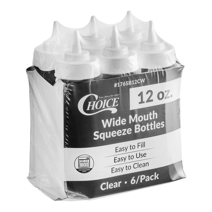 Bình bóp nước sốt miệng rộng trong suốt Choice 355 ml - Bộ 6 cái