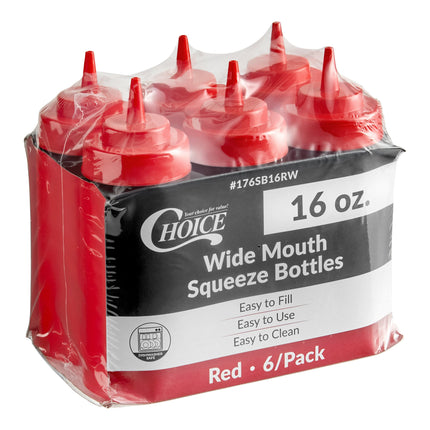 Bình bóp nước sốt miệng rộng đỏ Choice 473 ml - Bộ 6 cái