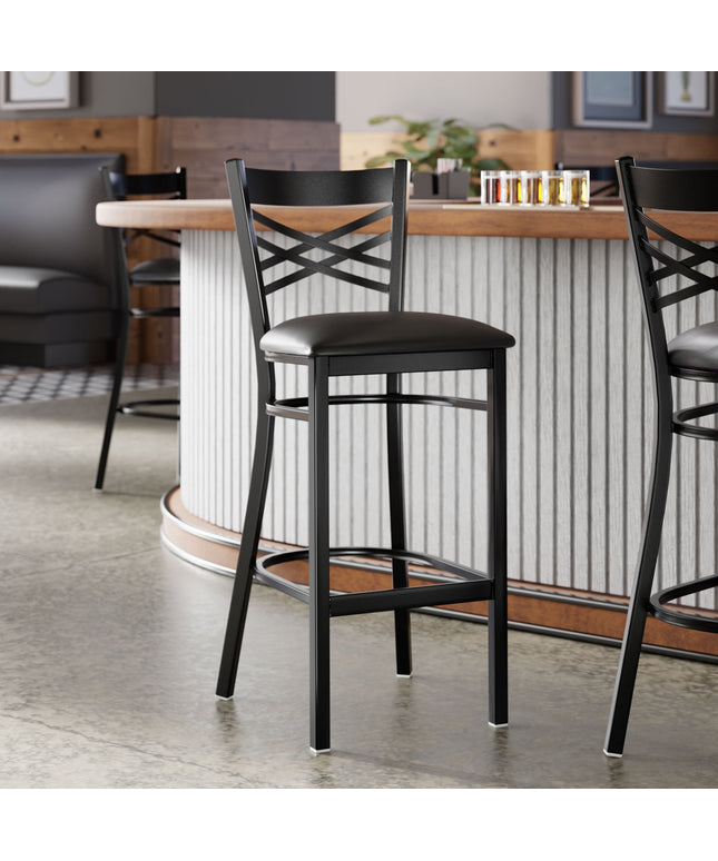 Ghế bar lưng chéo Lancaster Table & Seating hoàn thiện đen đệm vinyl đen 6,4 cm - mặt ngồi rời
