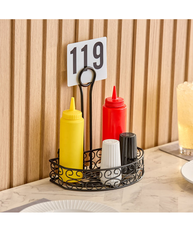 Khay đựng gia vị sắt uốn kiểu Địa Trung Hải nửa tròn màu đen Choice có giá kẹp thẻ 21,6 cm