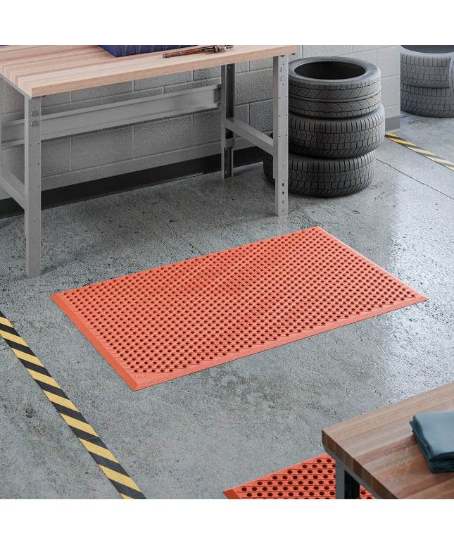 Thảm sàn chống mỏi cao su đỏ Lavex 0,9 x 1,5 m chống dầu mỡ họa tiết kim cương viền vát - dày 1,3 cm
