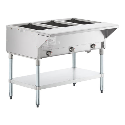 Bàn hâm nóng gas propan lỏng ServIt GST-3WE-LP ba ngăn giếng hở kèm kệ dưới - 10.500 BTU