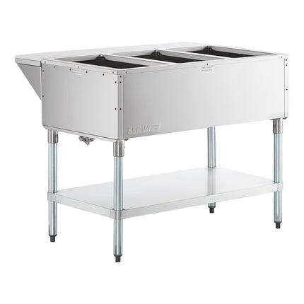Bàn hâm nóng gas propan lỏng ServIt GST-3WE-LP ba ngăn giếng hở kèm kệ dưới - 10.500 BTU