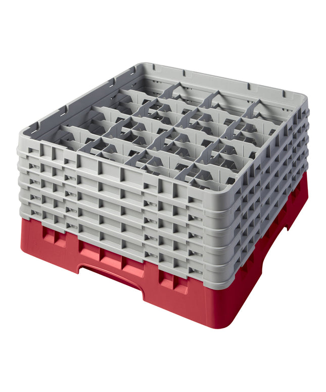 Giá đựng ly 16 ngăn màu đỏ Cambro Camrack 16S958163 cỡ đầy đủ cao 25,7 cm kèm 5 ngăn nối