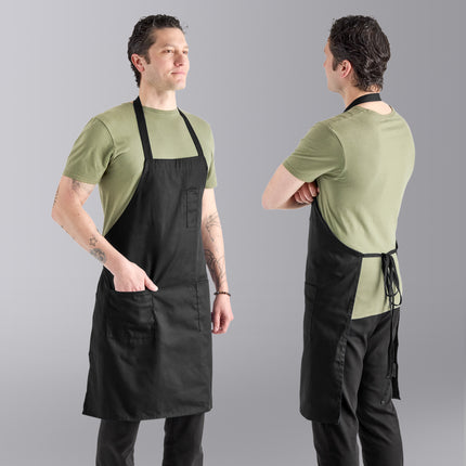 Tạp dề yếm vải twill poly-cotton có thể tùy chỉnh Uncommon Chef 3004 đen, 3 túi