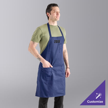 Tạp dề yếm vải twill poly-cotton có thể tùy chỉnh Uncommon Chef 3004 xanh navy, 3 túi
