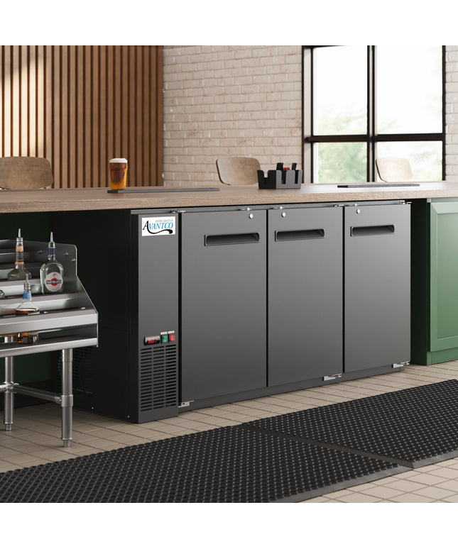 Tủ mát dưới quầy bar cửa đặc hẹp màu đen Avantco UBB-72-GT 185 cm với mặt mạ kẽm và đèn LED